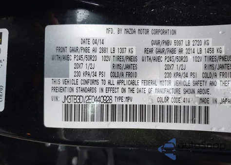 2014 Mazda Cx-9 Grand Touring из США, поврежденный, VIN JM3TB3DV2E0440928